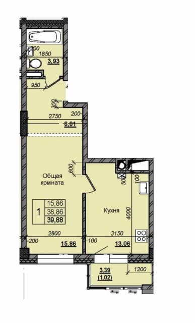 1 комн., Инд. планировка, 103 квартал (Ростелеком) 2