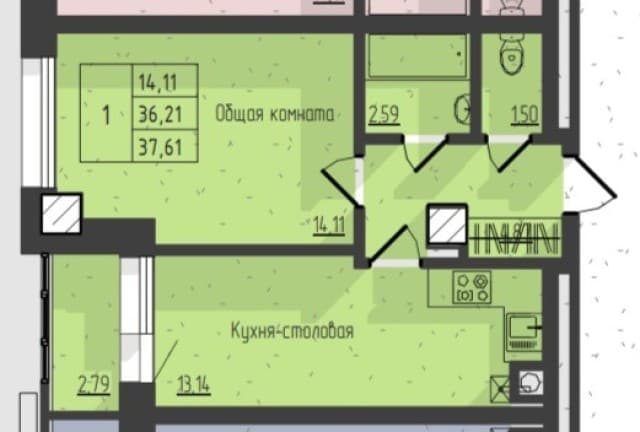 1 комн., Монолитно-каркасный, Вавилон 6