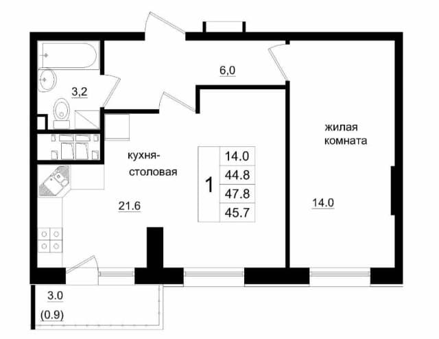 2 комн., 45 м², Монолитно-каркасный, 103 квартал (Ростелеком) 5
