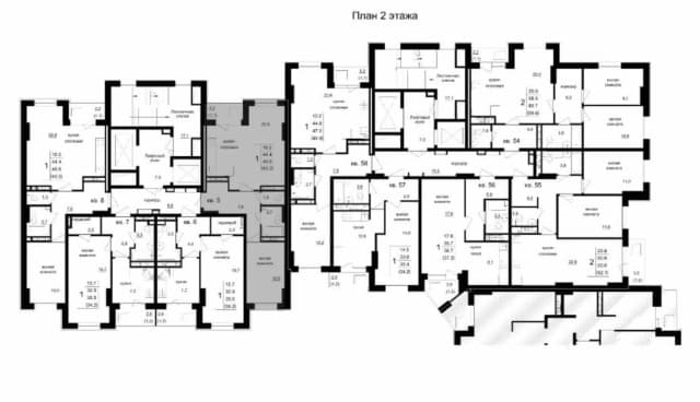 2 комн., 45 м², Монолитно-каркасный, 103 квартал (Ростелеком) 2
