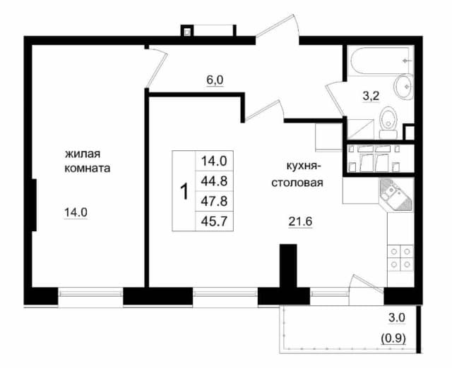 2 комн., 45 м², Монолитно-каркасный, 103 квартал (Ростелеком) 6