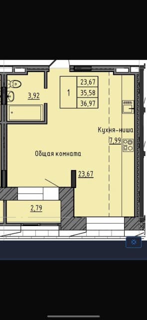 1 комн., 37 м², Монолитно-каркасный, Студгородок 3