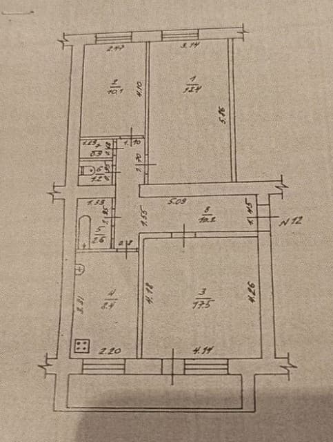 3 комн., 75 м², Блочный, Сайсары 7