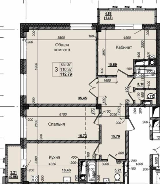 4 комн., 113 м², Инд. планировка, 103 квартал (Ростелеком) 5