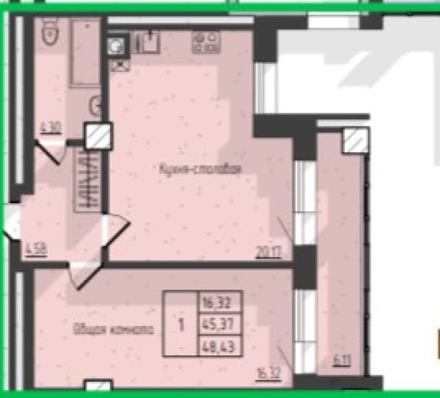 1 комн., 37 м², Монолитно-каркасный, Вавилон 6