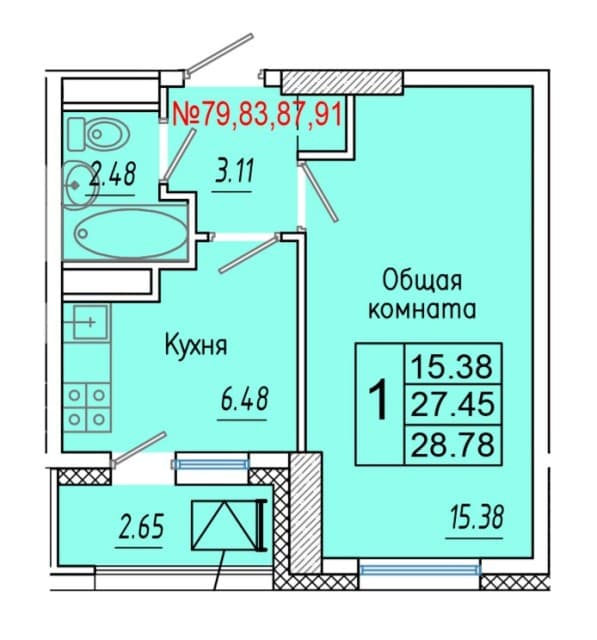 1 комн., 29 м², Монолитно-каркасный, Апельсин 3