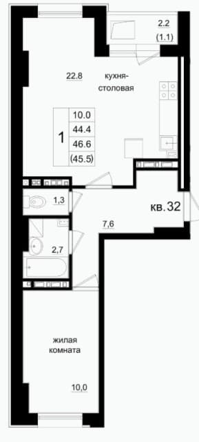 2 комн., 45 м², Монолитно-каркасный, Сайсары 2