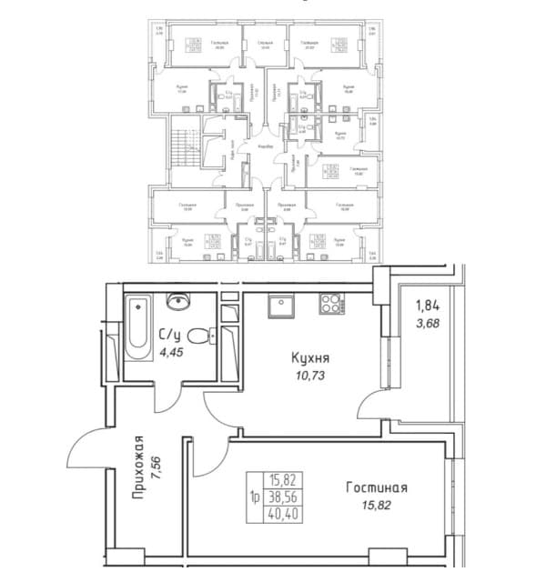 1 комн., 40 м², Монолитно-каркасный, Прометей, ЖК 4