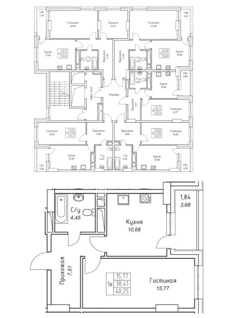 1 комн., 40 м², Монолитно-каркасный, Прометей, ЖК
