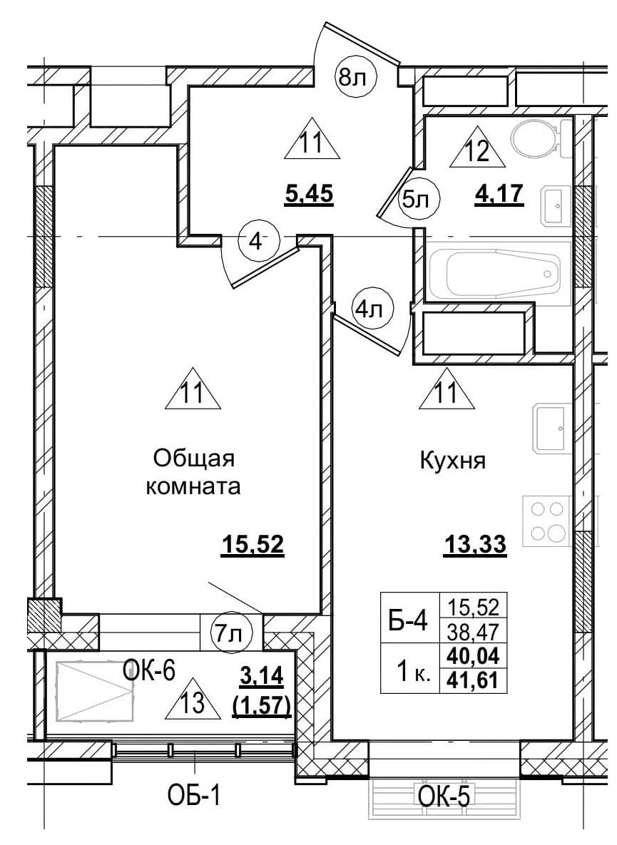 1 комн., 40.0 м²