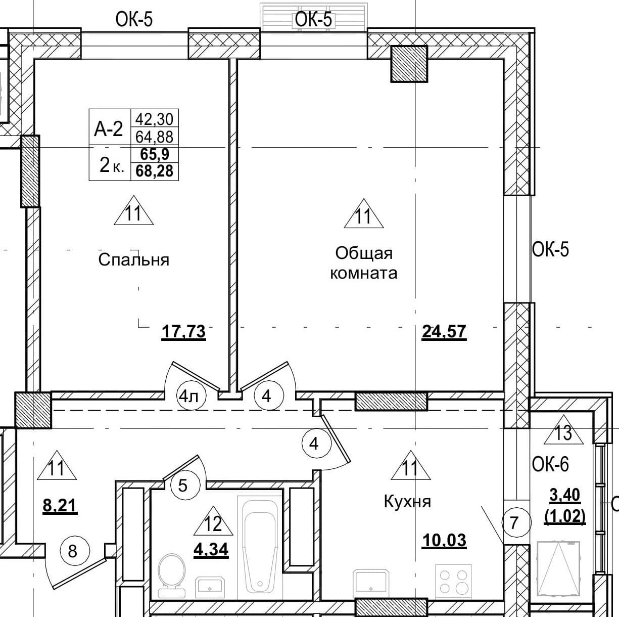 2 комн., 65.9 м²