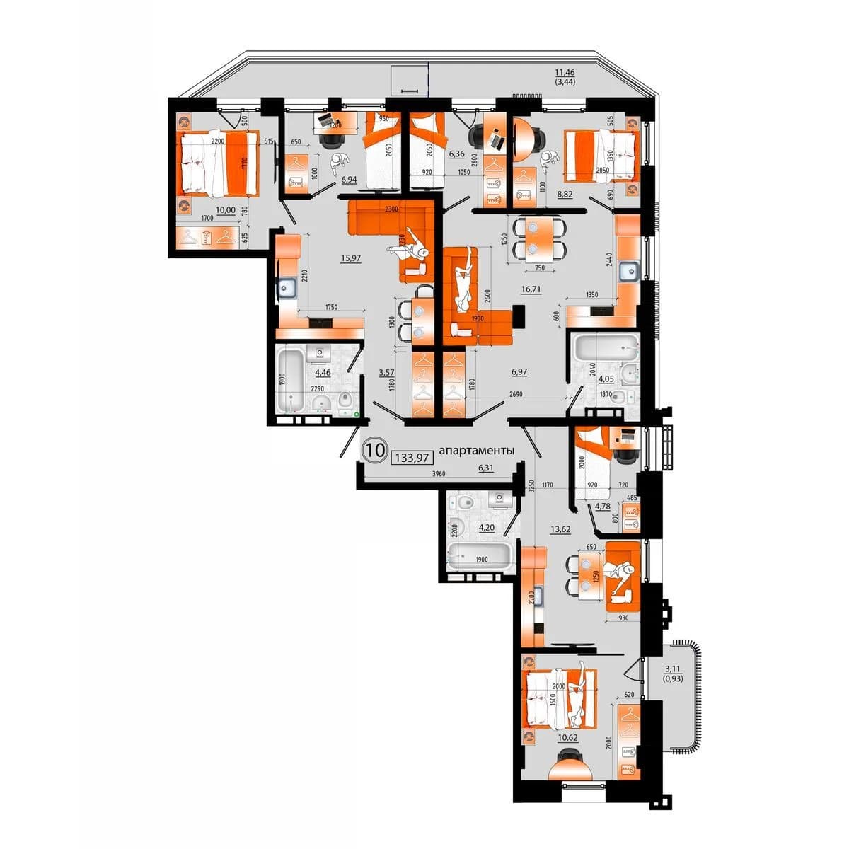 5 комн., 134.0 м²