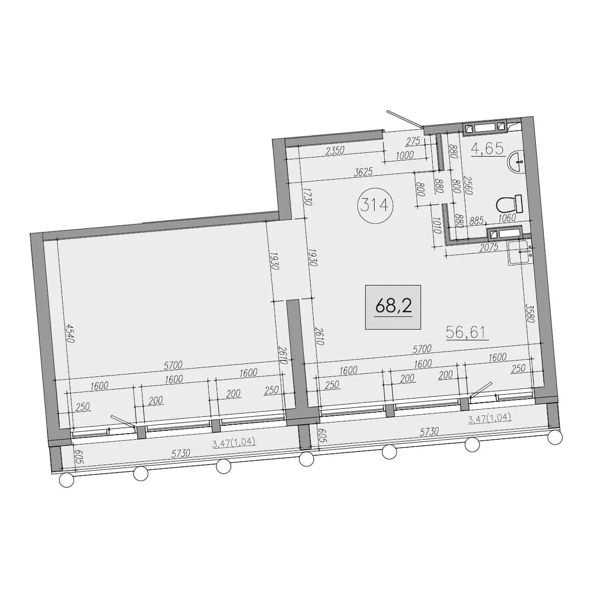 Студия, 68.2 м²