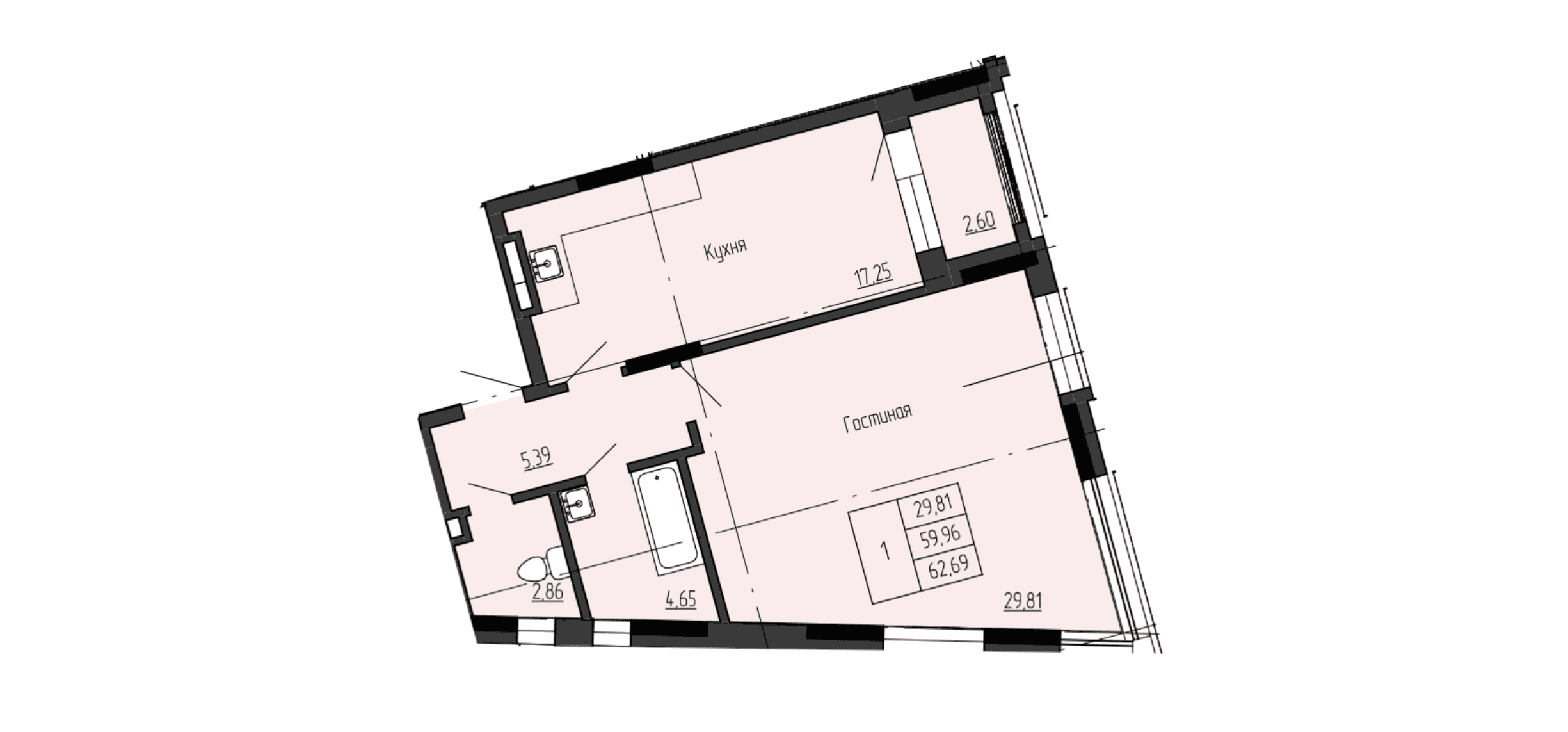 1 комн., 63.0 м²