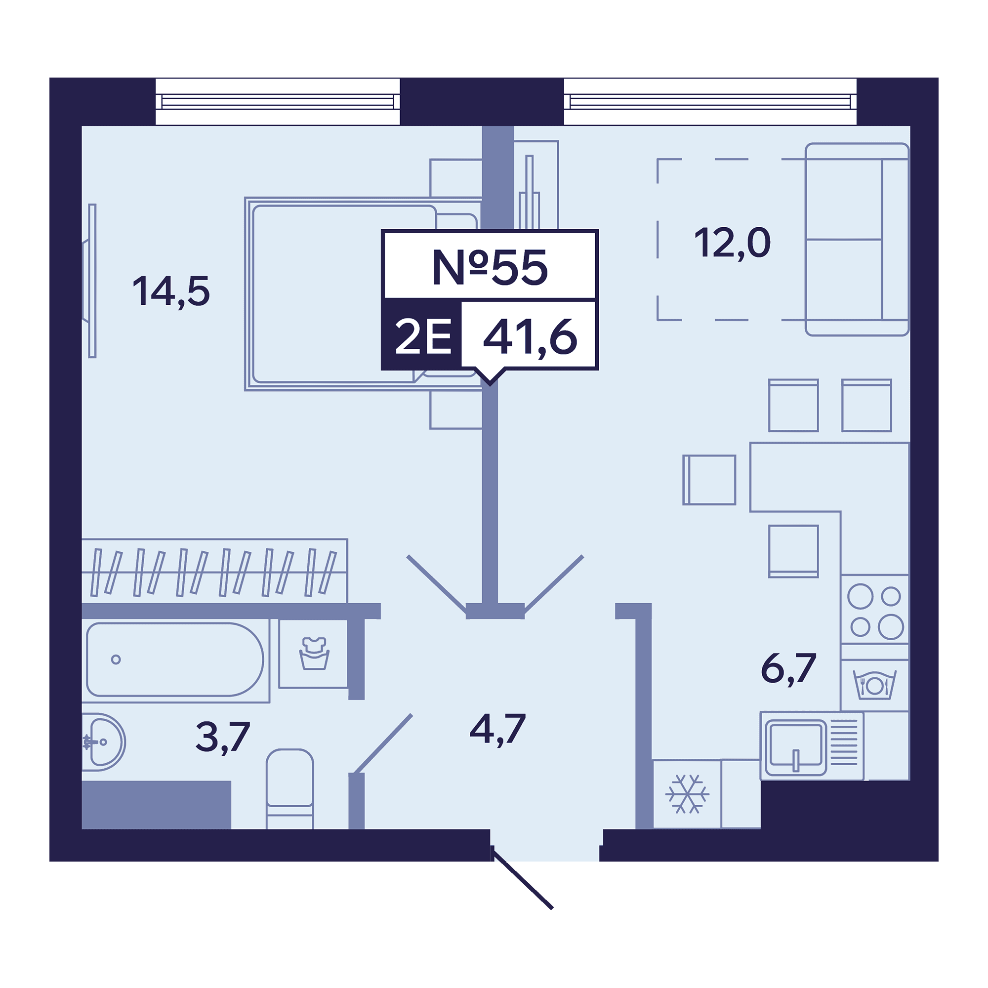 2 комн., 41.6 м²