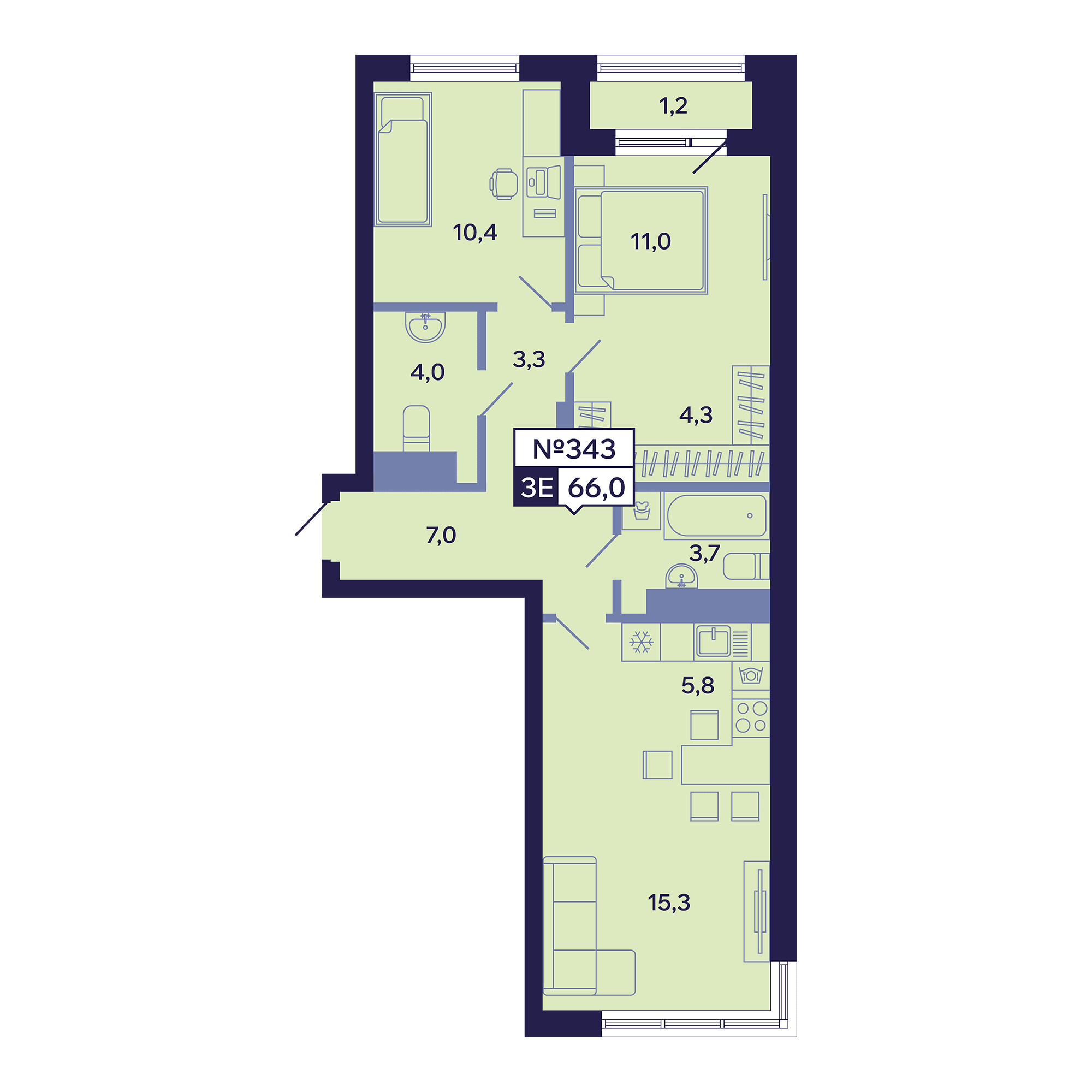 3 комн., 66.0 м²