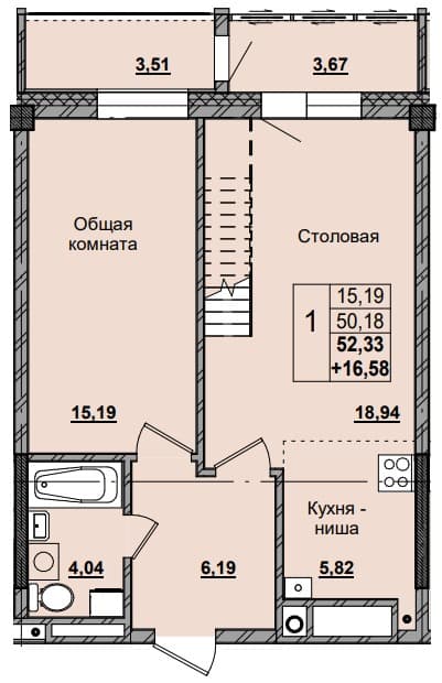 1 комн., 67.4 м²
