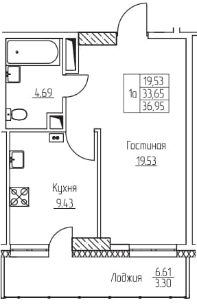 1 комн., 37.0 м²