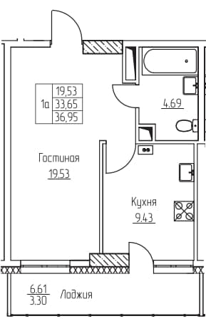 1 комн., 37.0 м²