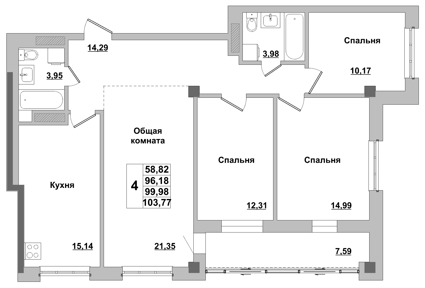 4 комн., 100.0 м²