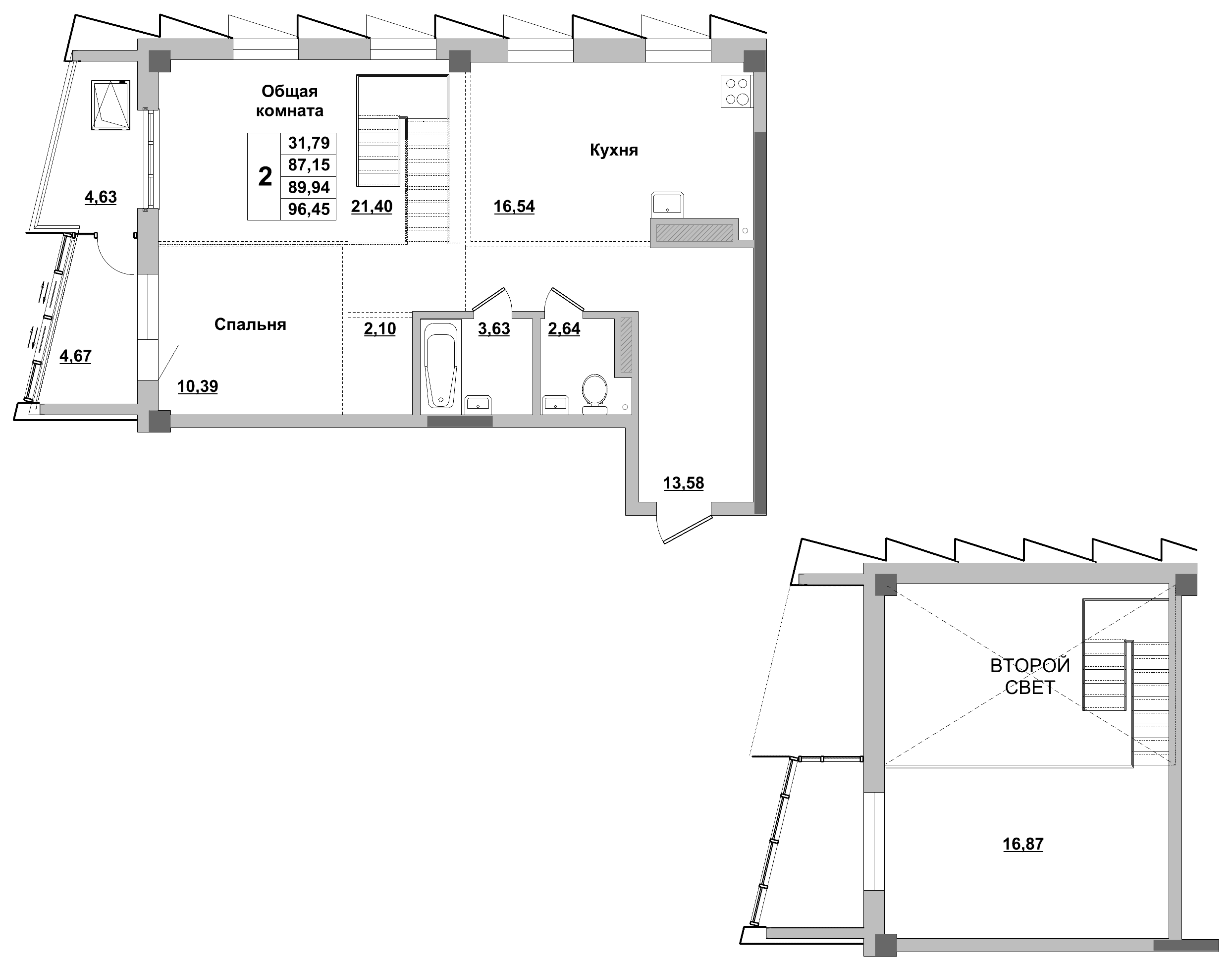 2 комн., 89.9 м²