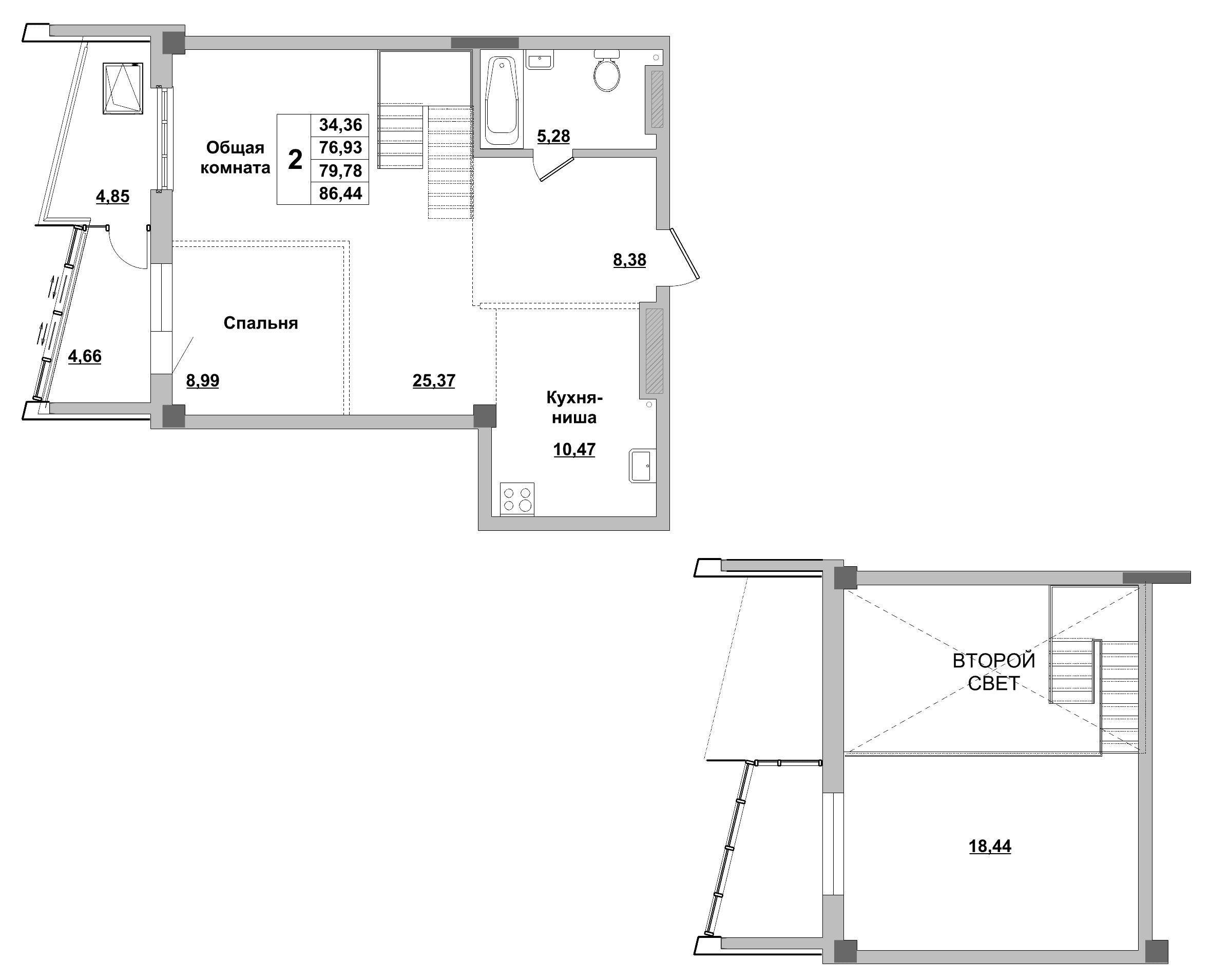 2 комн., 79.8 м²