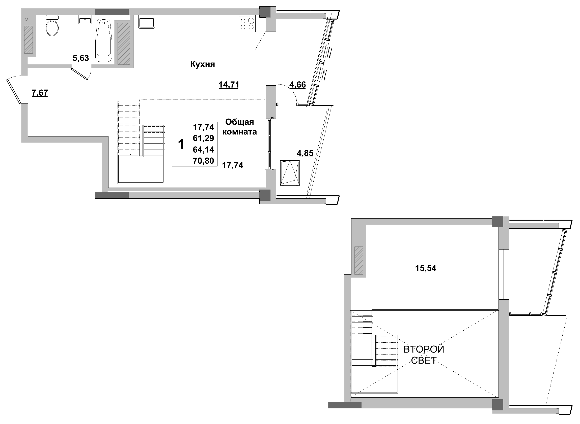 1 комн., 64.1 м²