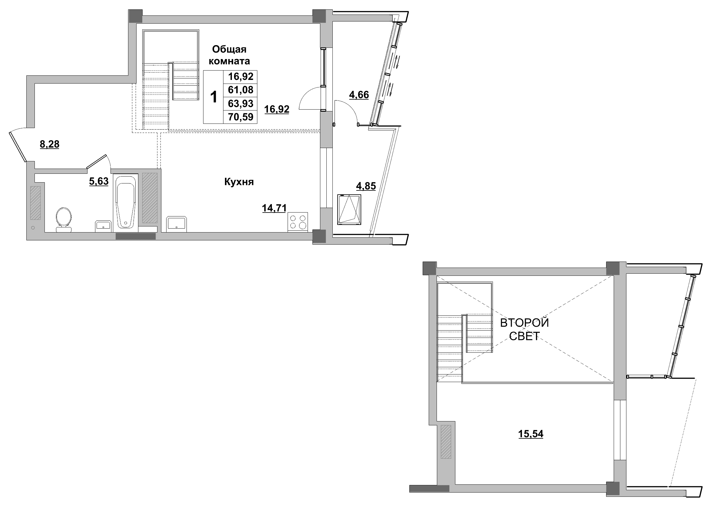 1 комн., 63.9 м²