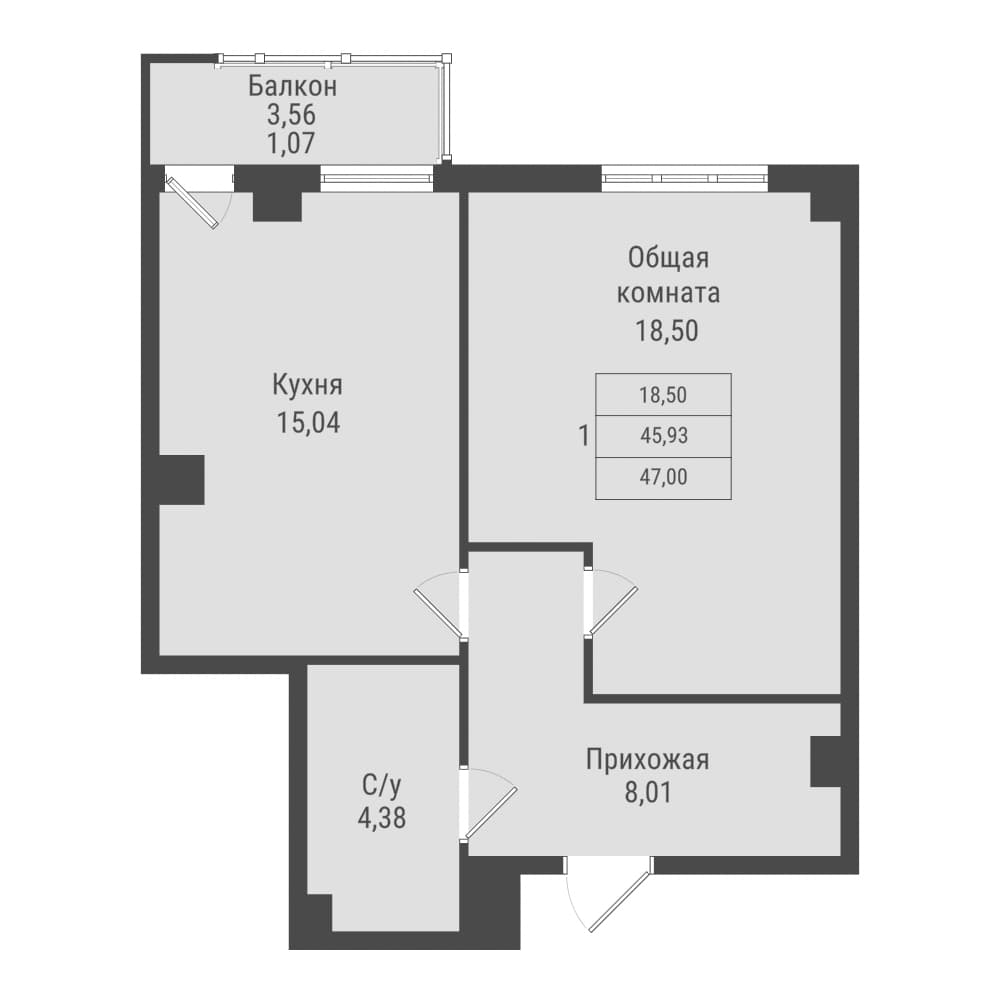 1 комн., 47.0 м²