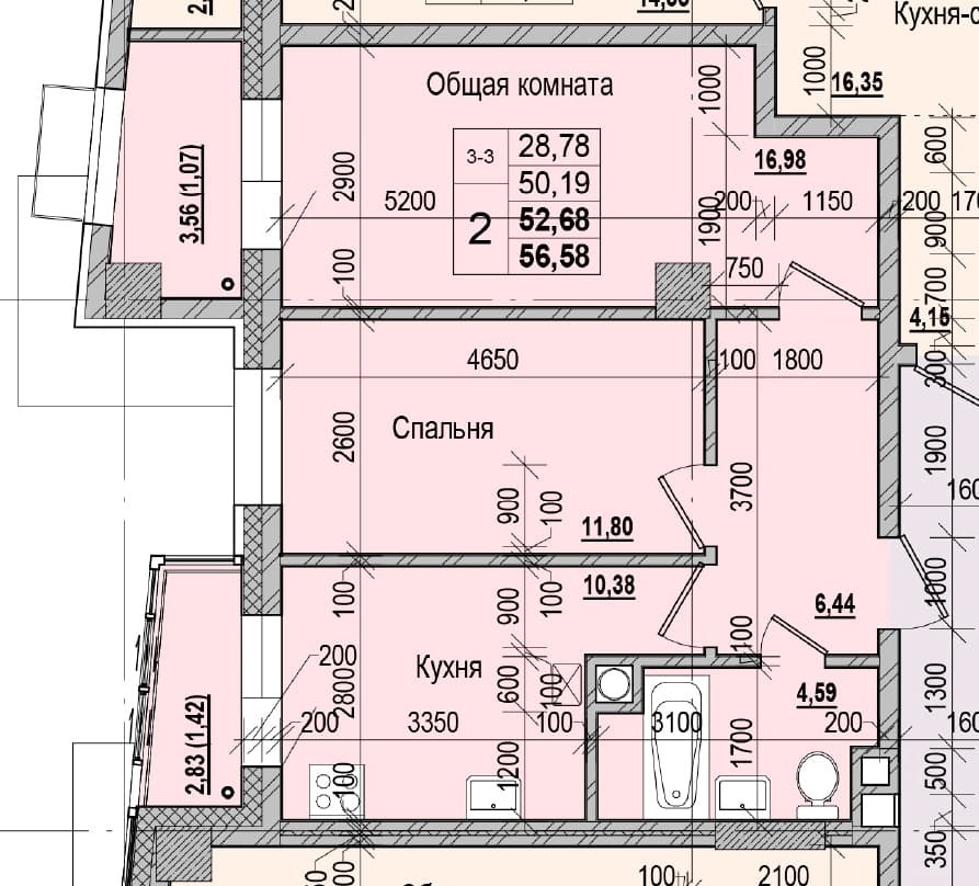 2 комн., 52.7 м²