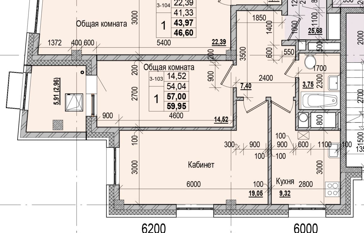 1 комн., 57.0 м²