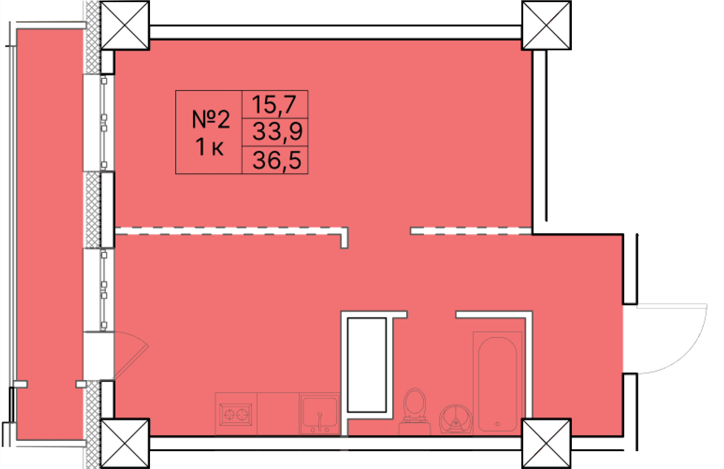 1 комн., 36.5 м²