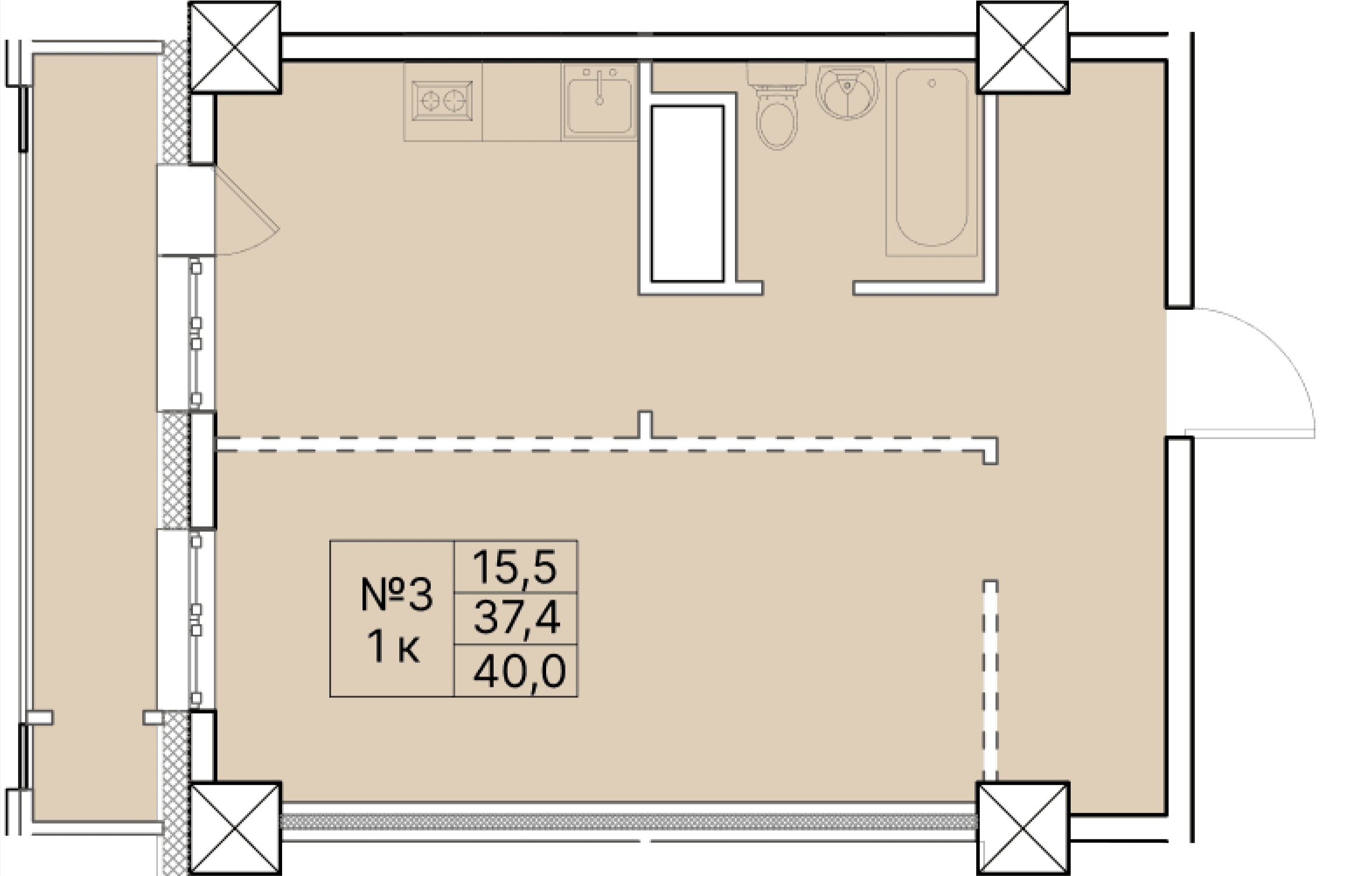 1 комн., 40.0 м²