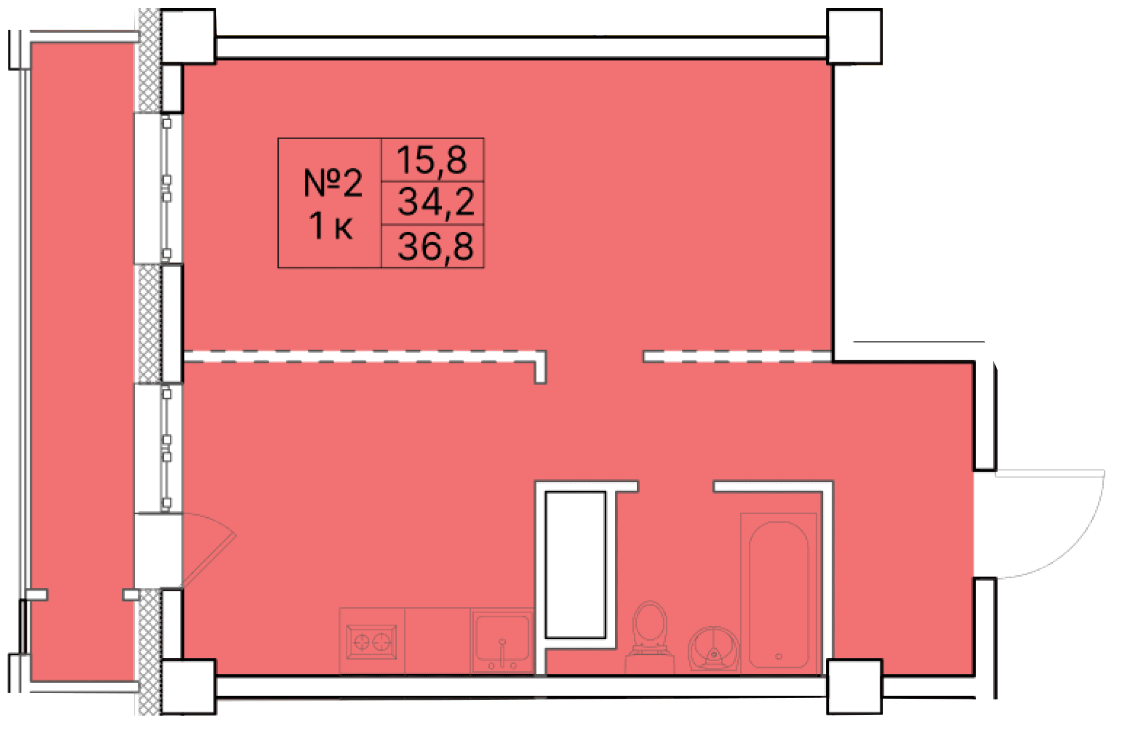 1 комн., 36.8 м²