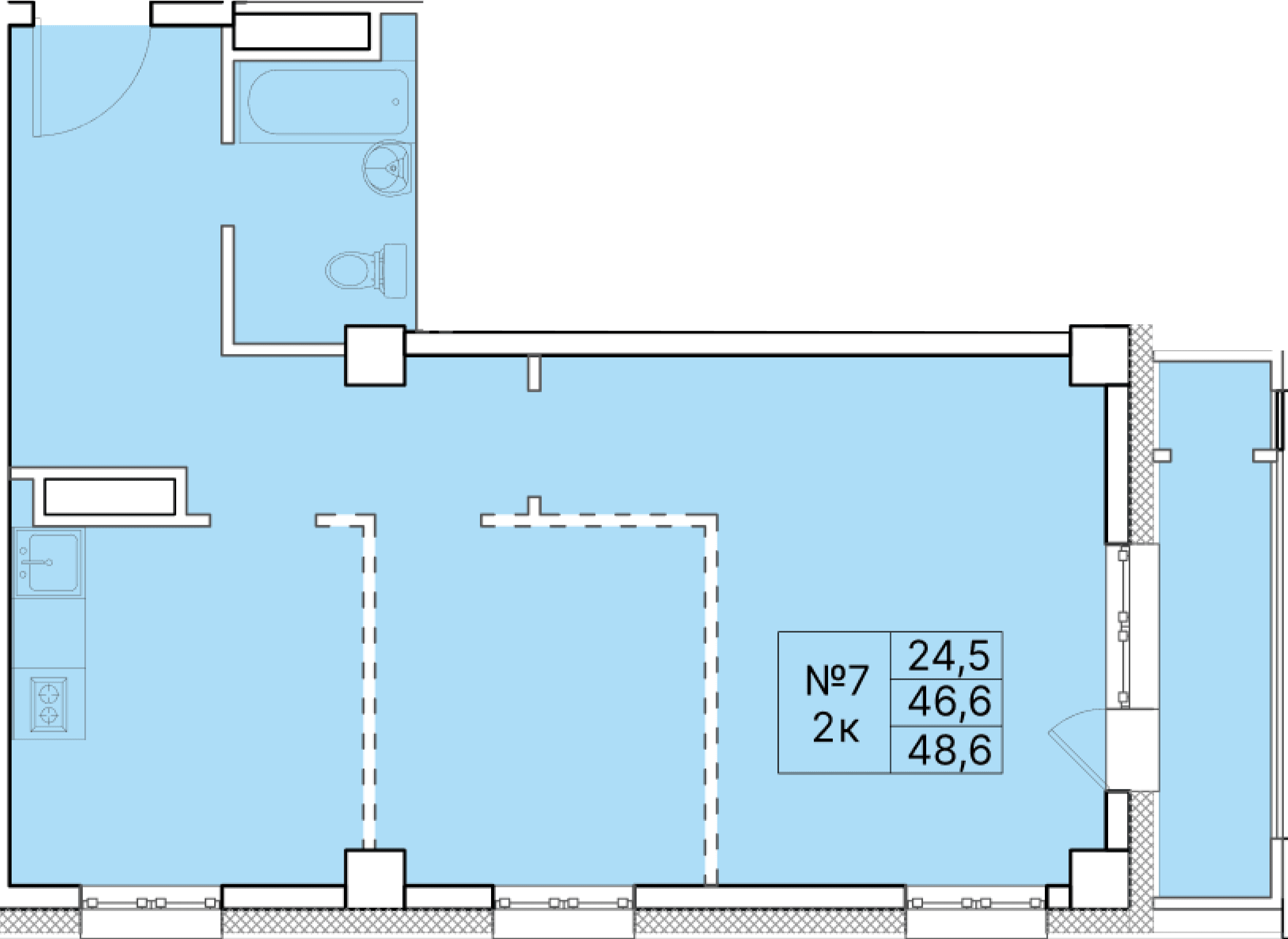 2 комн., 48.6 м²