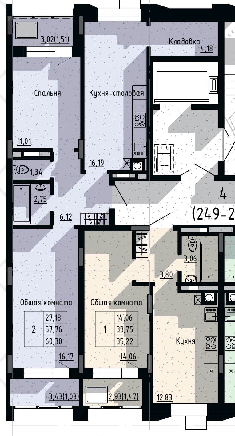2 комн., 60.3 м²
