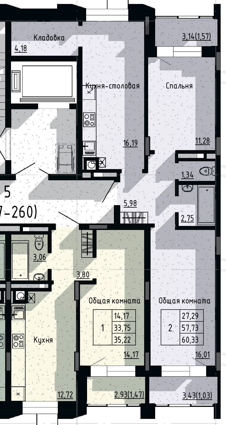 2 комн., 60.3 м²
