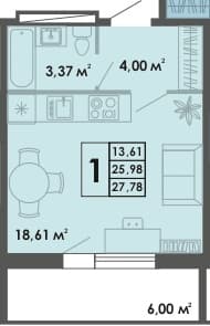 1 комн., 57.1 м²