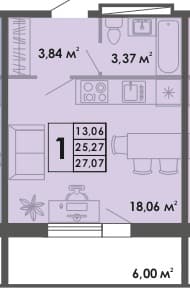 1 комн., 57.1 м²