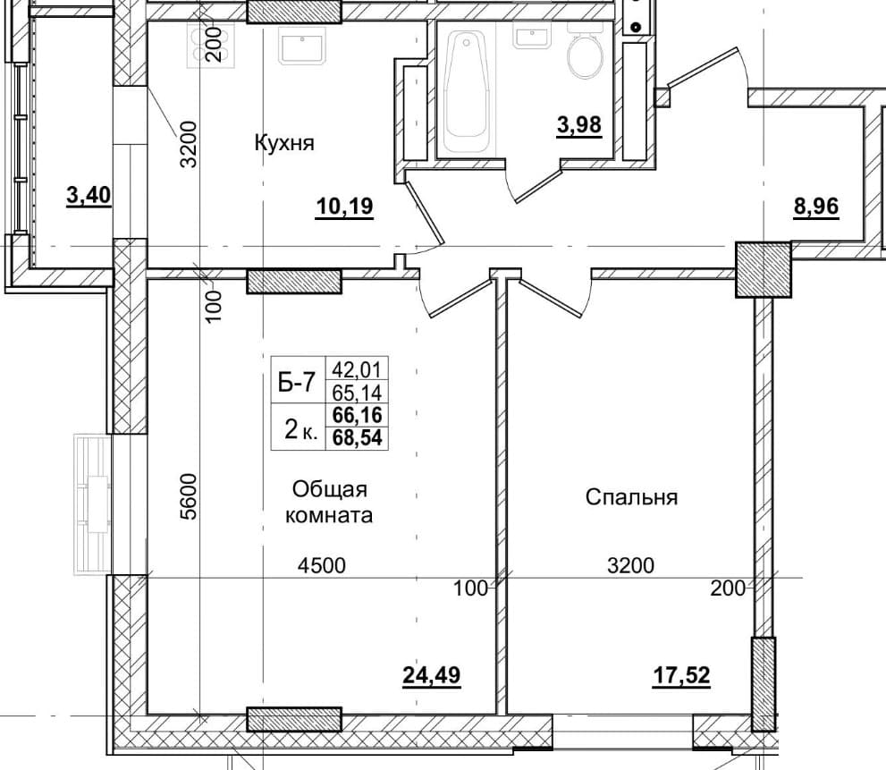 2 комн., 66.7 м²