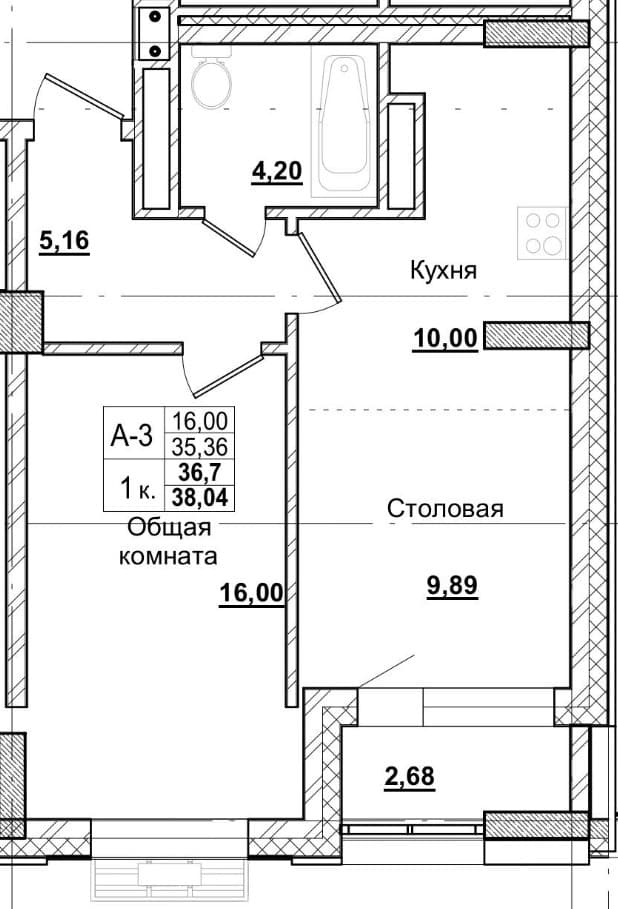 1 комн., 46.9 м²