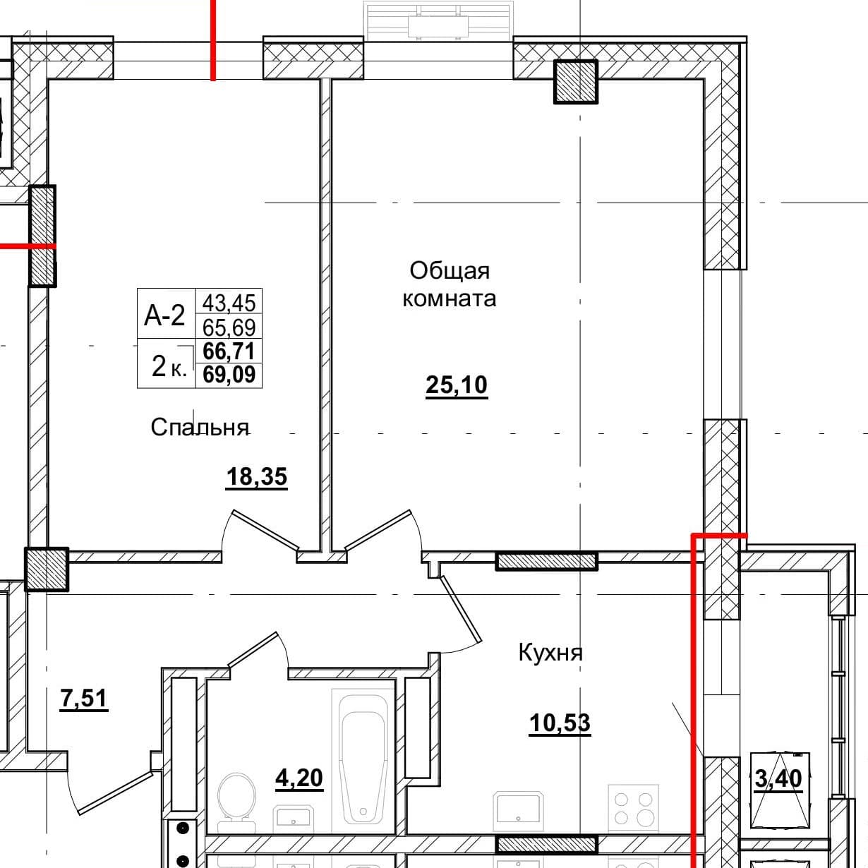 2 комн., 66.2 м²