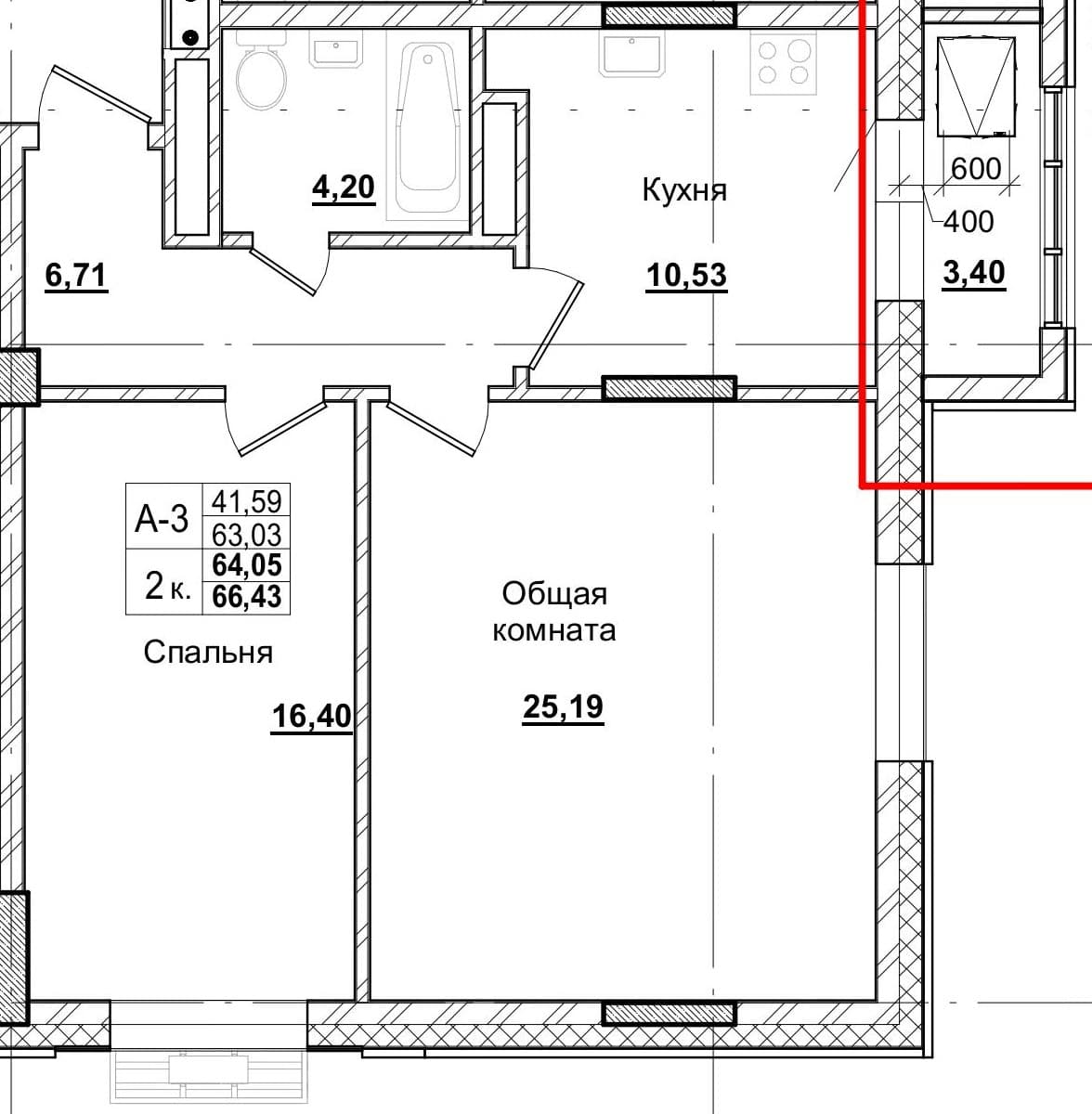2 комн., 65.6 м²