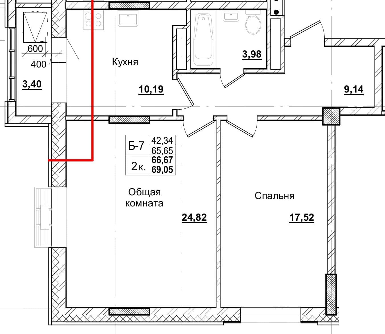 2 комн., 66.5 м²