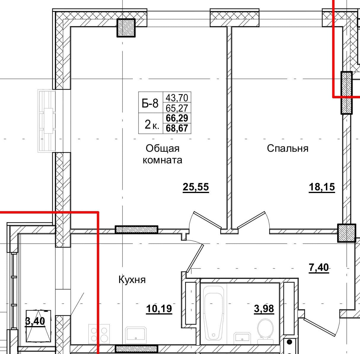 2 комн., 66.1 м²