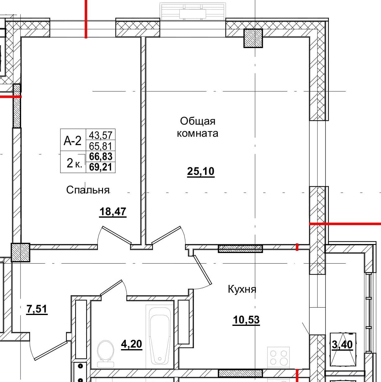 2 комн., 66.3 м²