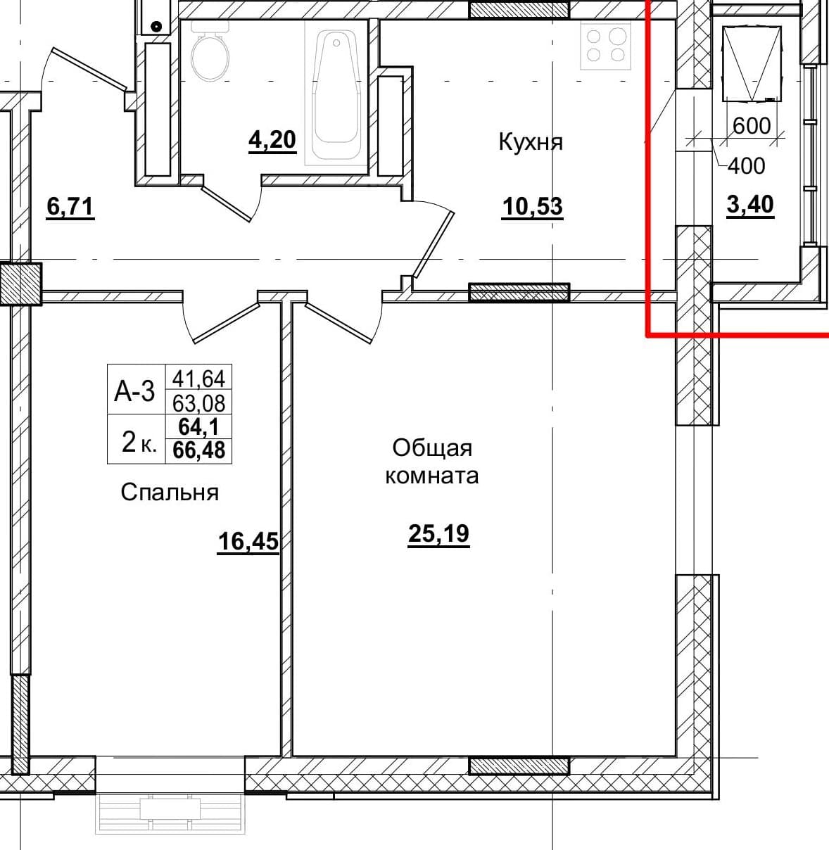 2 комн., 65.7 м²