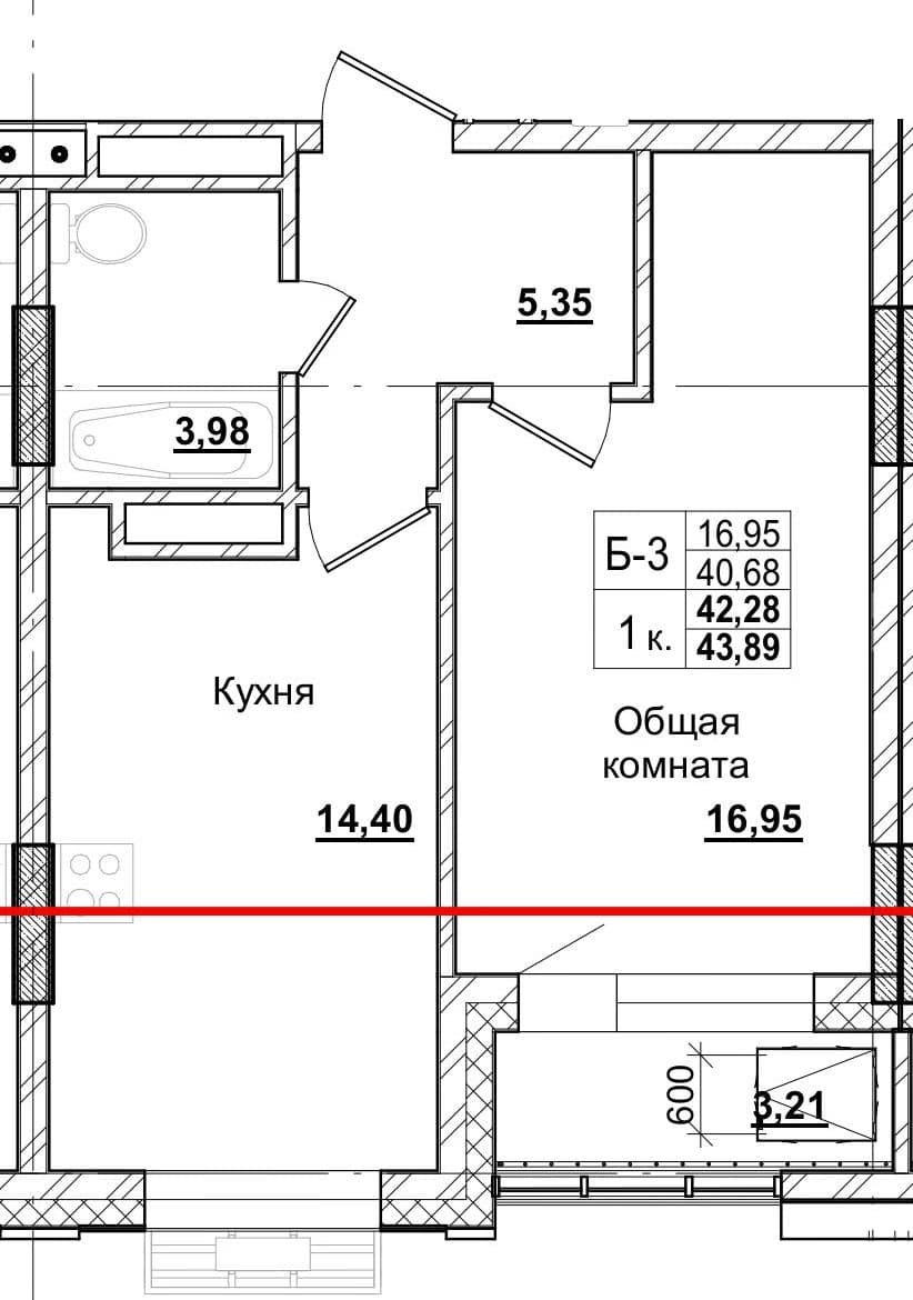 1 комн., 42.0 м²