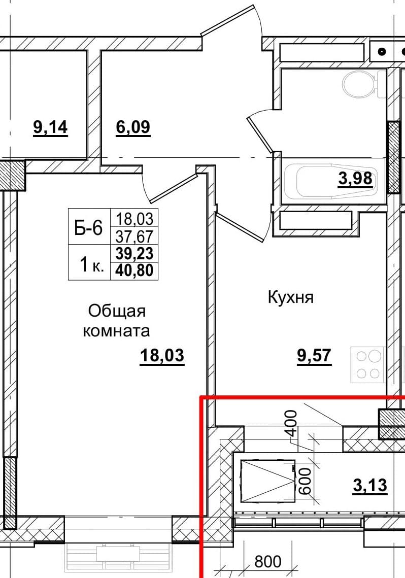 1 комн., 39.0 м²
