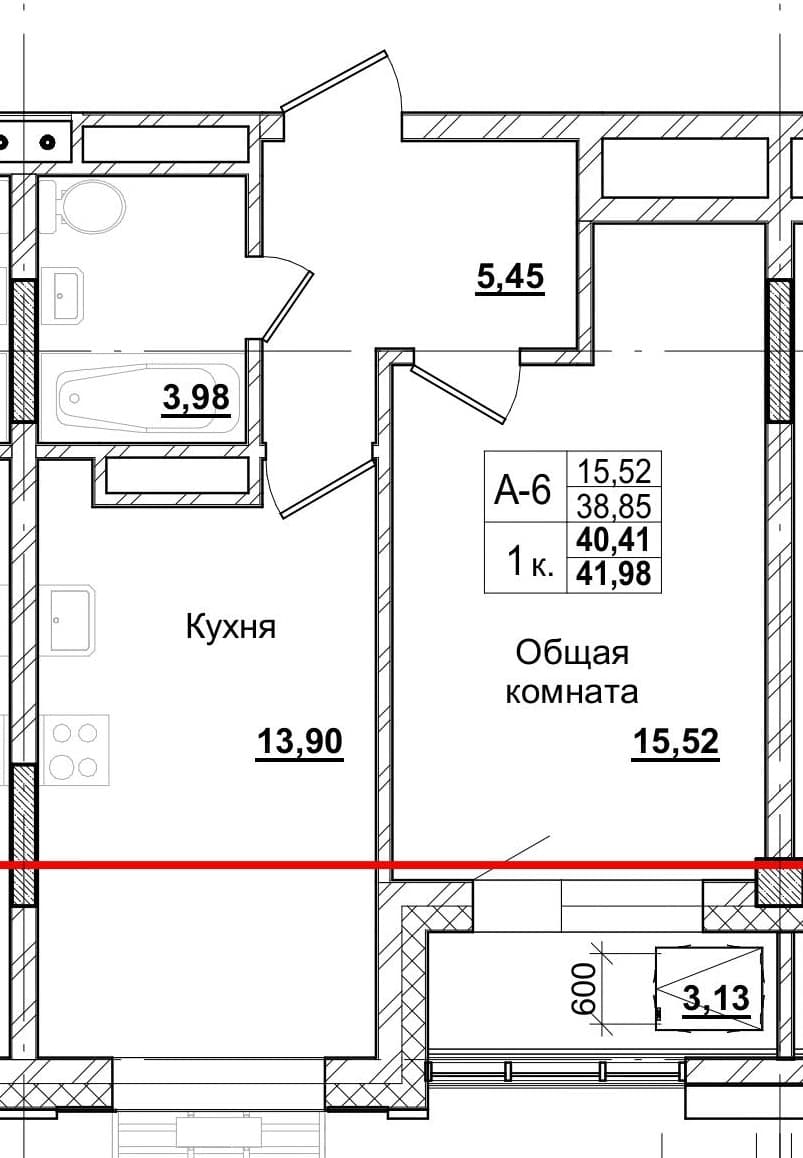1 комн., 40.0 м²